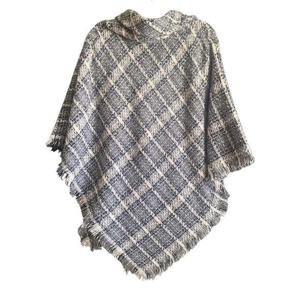St. John’s Bay Plaid Tweed Asymmetrical Wrap with toggle Closure. Size Medium - Picture 4 of 8